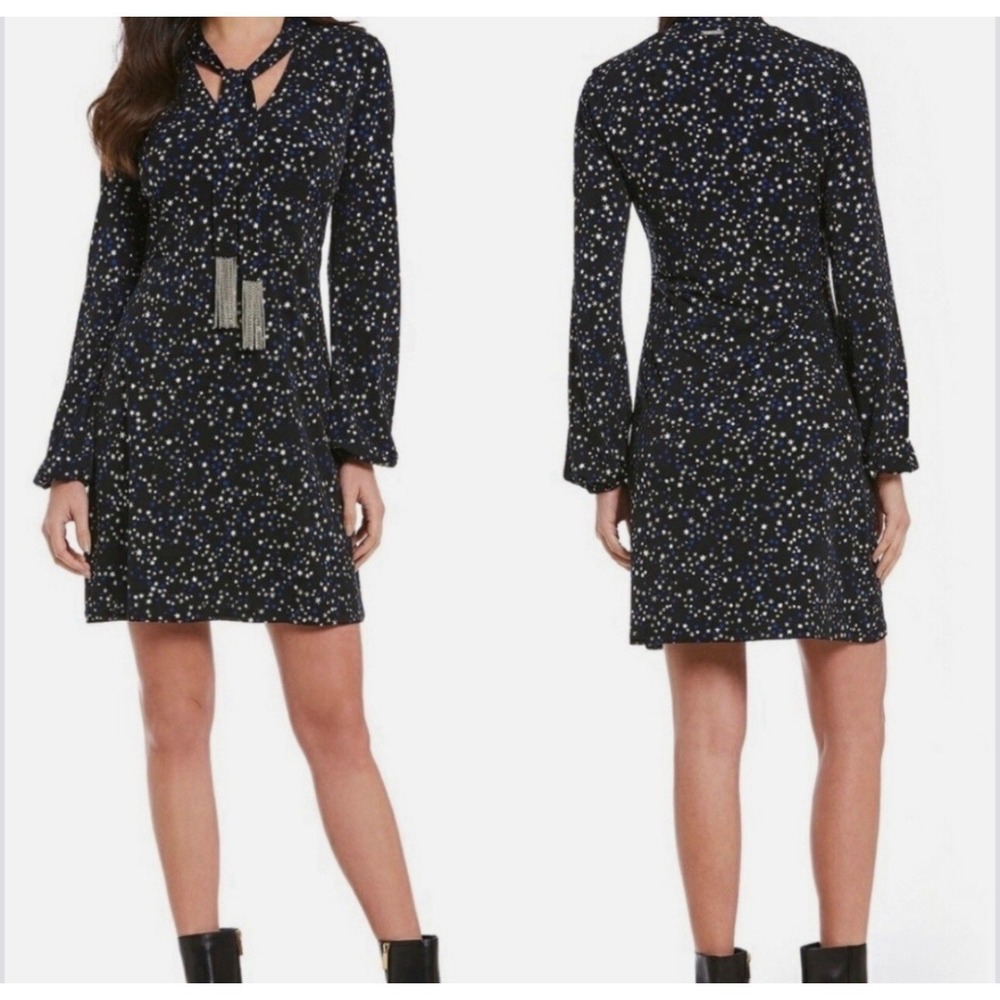 Michael Kors Dress Womens Medium Navy Blue White Star Metallic Celestial Whimsy